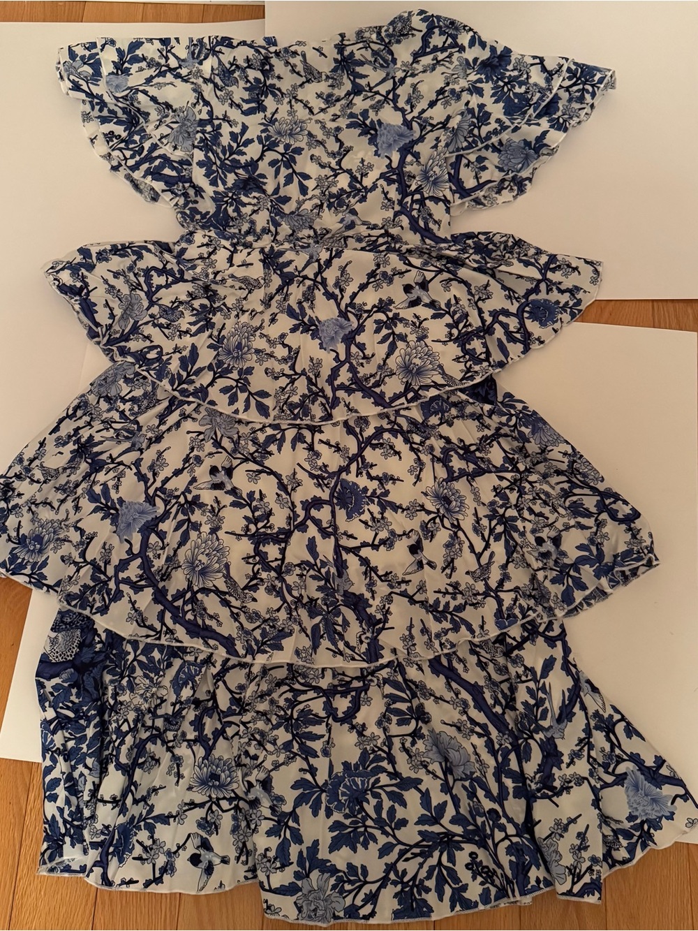 Amorya Butterfly Sleeve Layered Hem Floral Dress
